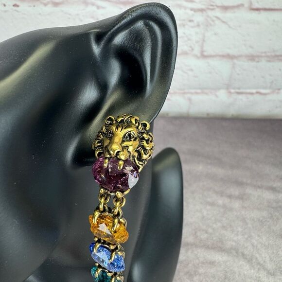 Gucci Rare Gold Tone Swarovski Crystal Lionhead Clip on Earrings - Picture 4 of 11